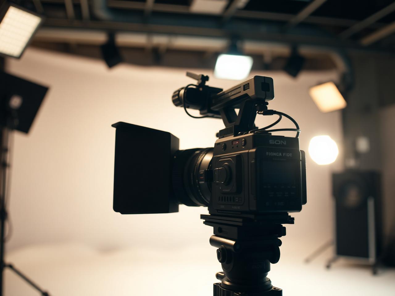 Cámara profesional de cine en set de producción audiovisual